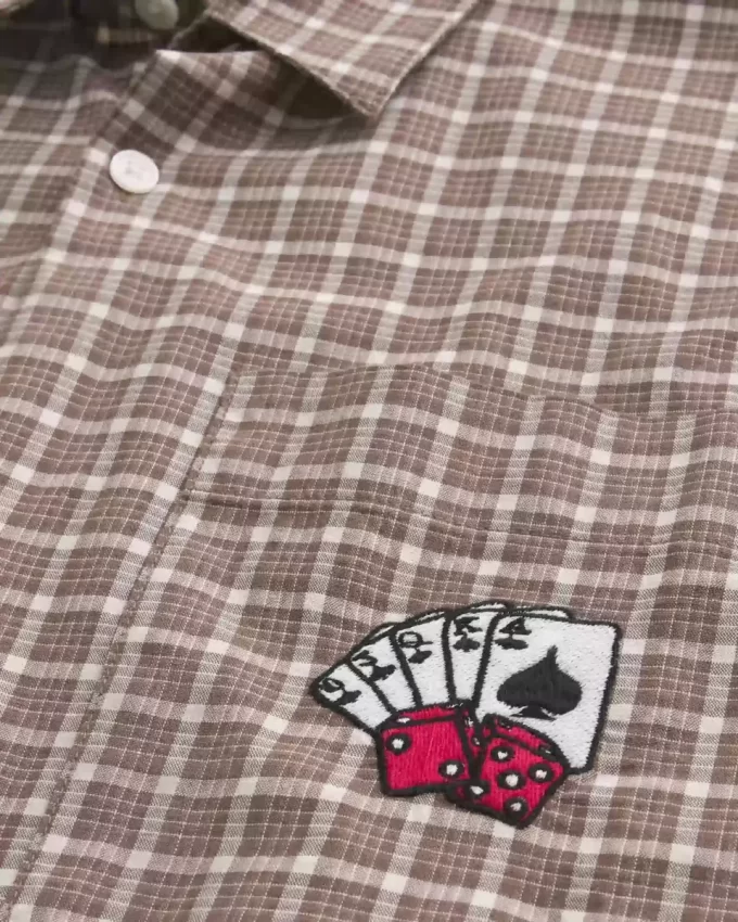 Kutu Gibi Kısa Kollu Oyun Kartı Grafikli Gömlek