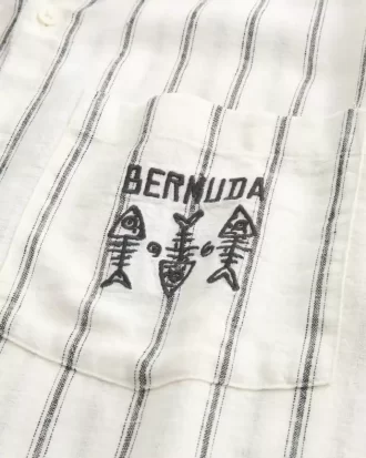 Kutu Keten Karışımlı Kısa Kollu Bermuda Grafik Gömlek