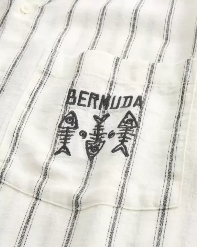 Kutu Keten Karışımlı Kısa Kollu Bermuda Grafik Gömlek