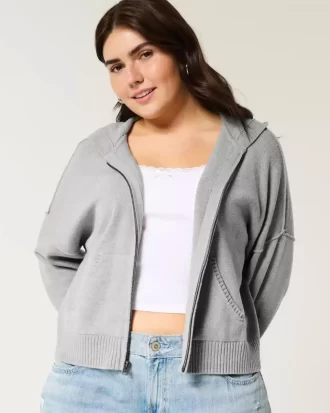 Kutulu Fermuarlı Kapüşonlu Sweatshirt