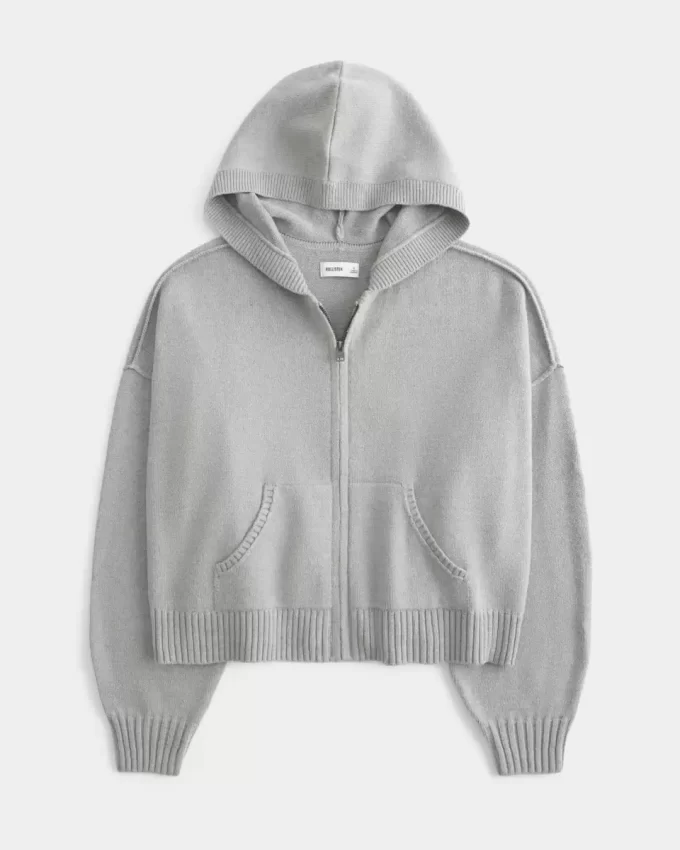 Kutulu Fermuarlı Kapüşonlu Sweatshirt Kutulu Fermuarlı Kapüşonlu Sweatshirt