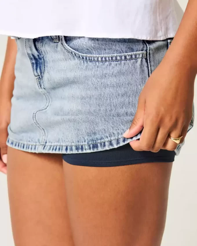 Kıvrımlı Düşük Bel Kot Mini Etek Kıvrımlı Düşük Bel Kot Mini Etek
