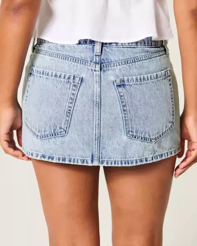 Kıvrımlı Düşük Bel Kot Mini Etek Kıvrımlı Düşük Bel Kot Mini Etek