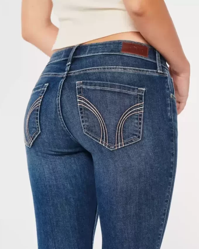 Kıvrımlı Düşük Bel Koyu Yıkama Süper Dar Kot Pantolon