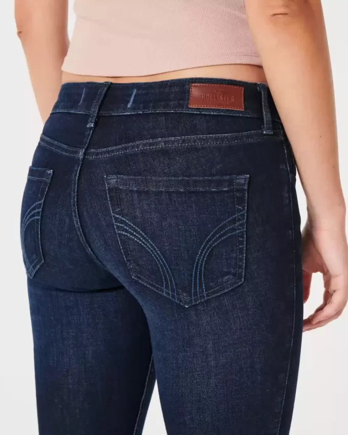 Kıvrımlı Düşük Bel Koyu Yıkama Süper Dar Kot Pantolon