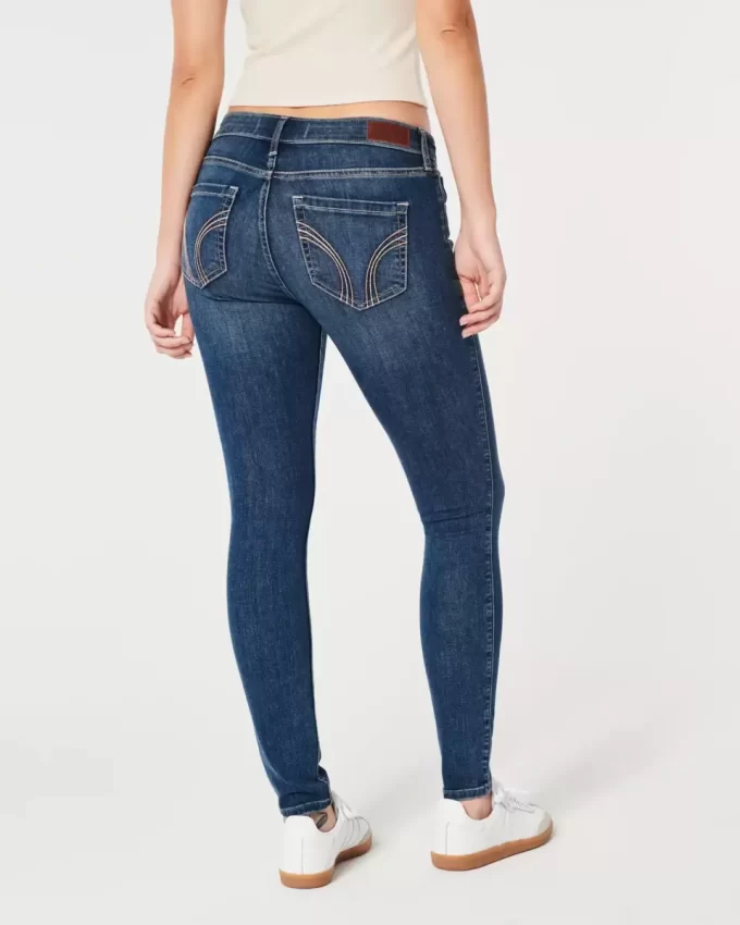 Kıvrımlı Düşük Bel Koyu Yıkama Süper Dar Kot Pantolon