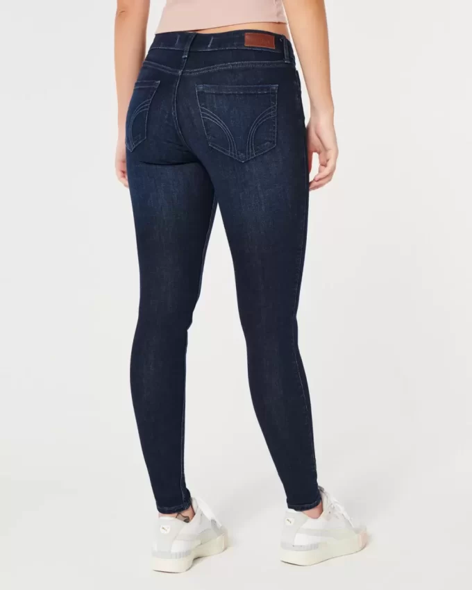 Kıvrımlı Düşük Bel Koyu Yıkama Süper Dar Kot Pantolon