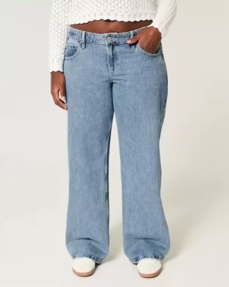 Kıvrımlı Düşük Bel Orta Boy Bol Paça Kot Pantolon