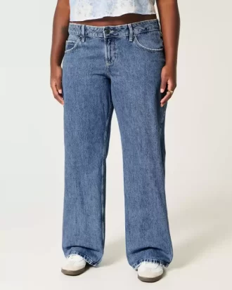 Kıvrımlı Düşük Bel Orta Boy Bol Paça Kot Pantolon