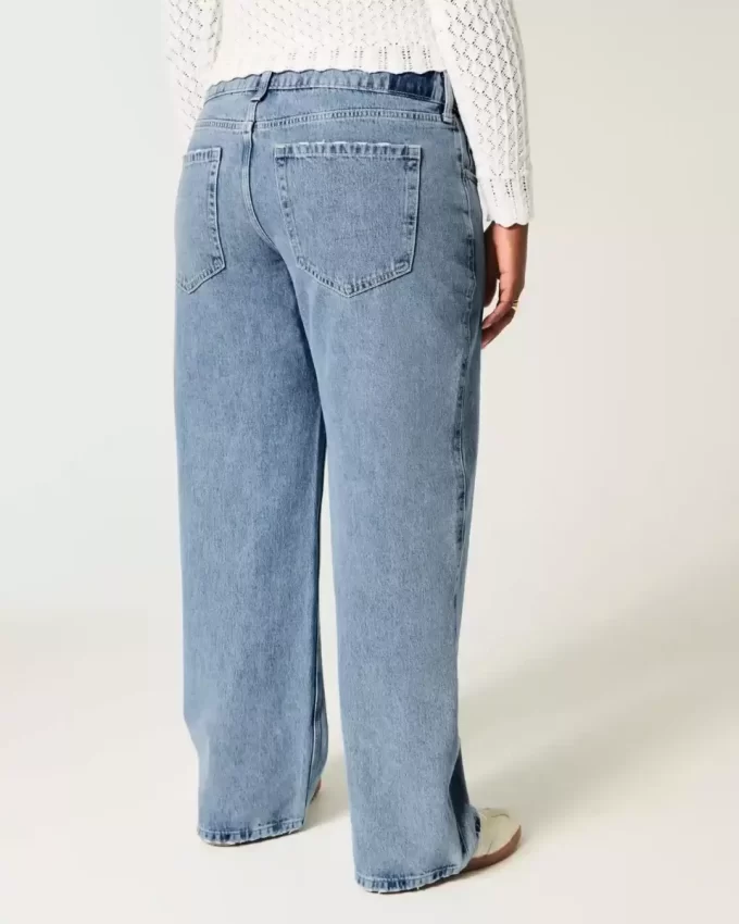 Kıvrımlı Düşük Bel Orta Boy Bol Paça Kot Pantolon