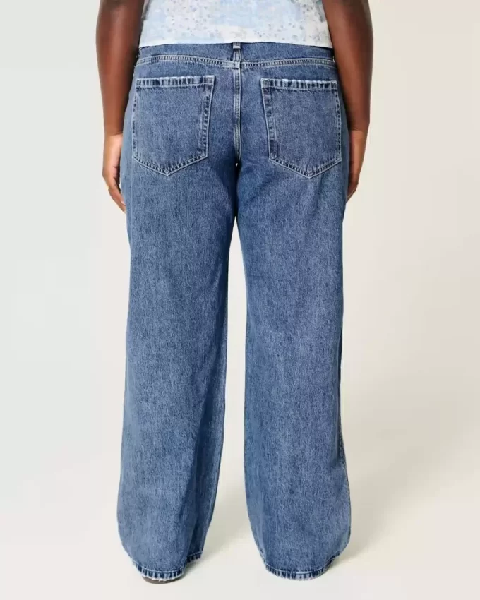 Kıvrımlı Düşük Bel Orta Boy Bol Paça Kot Pantolon