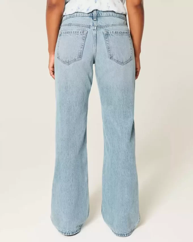 Kıvrımlı Düşük Bel Orta Boy Bol Paça Kot Pantolon