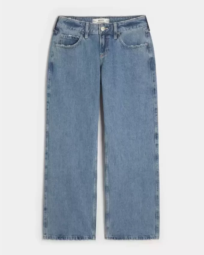 Kıvrımlı Düşük Bel Orta Boy Bol Paça Kot Pantolon