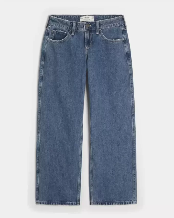 Kıvrımlı Düşük Bel Orta Boy Bol Paça Kot Pantolon