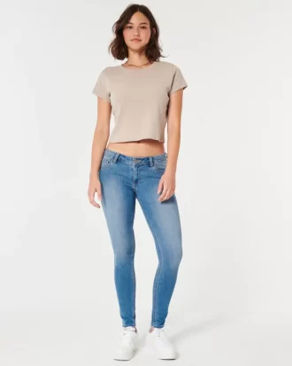 Kıvrımlı Düşük Bel Orta Yıkama Süper Dar Kot Pantolon