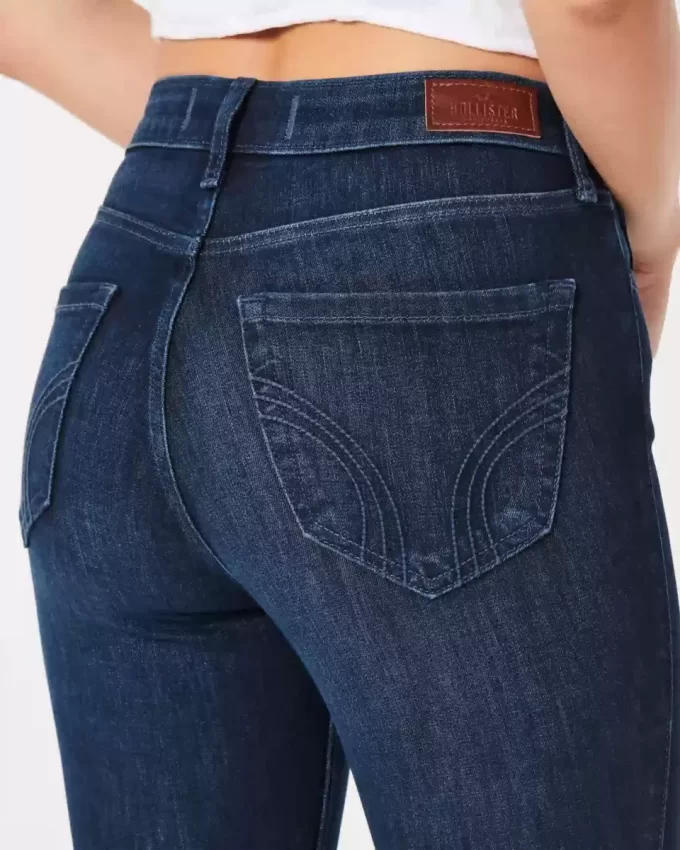 Kıvrımlı Yüksek Bel Koyu Yıkama Süper Dar Kot Pantolon