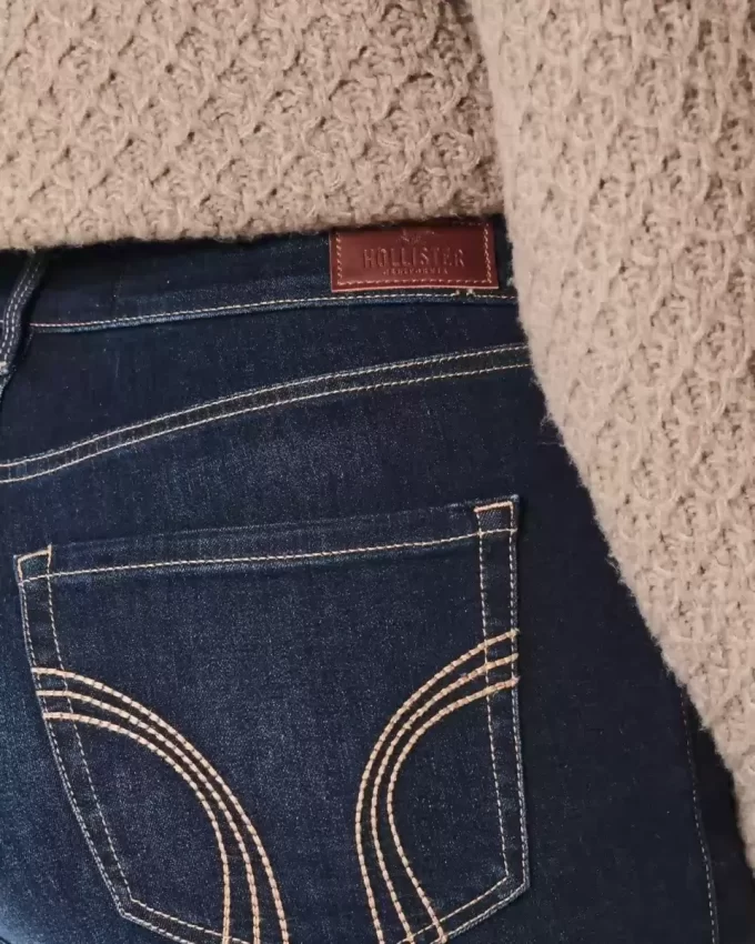 Kıvrımlı Yüksek Bel Koyu Yıkama Süper Dar Kot Pantolon