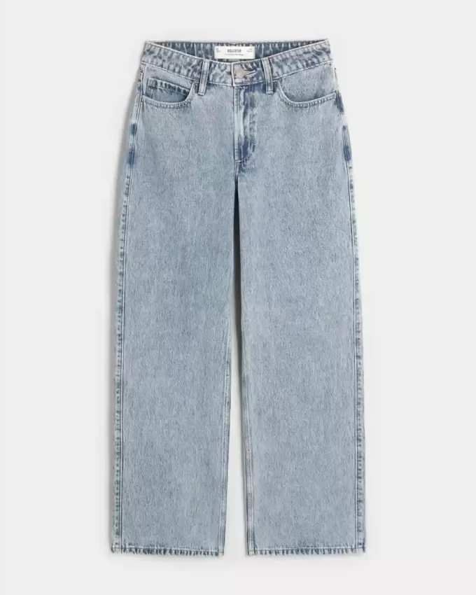 Kıvrımlı Yüksek Bel Orta Boy Bol Paça Kot Pantolon