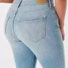 Kıvrımlı Yüksek Bel Orta Yıkama Süper Dar Kot Pantolon