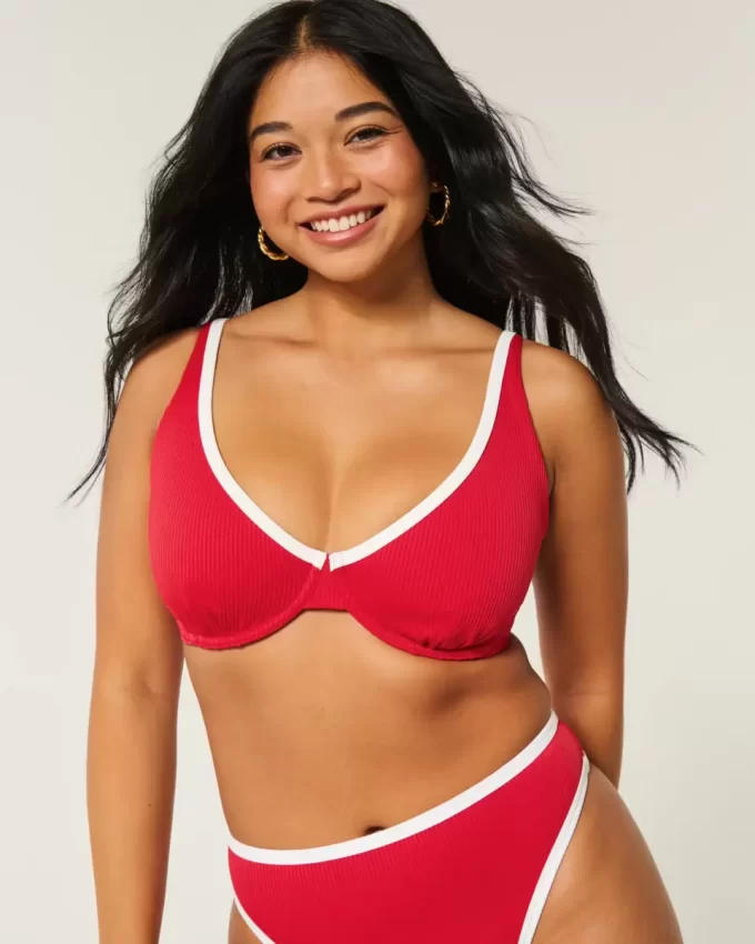 Kıvrımlı Yüksek Uçlu Kaburga Balenli Bikini Üstü Kıvrımlı Yüksek Uçlu Kaburga Balenli Bikini Üstü
