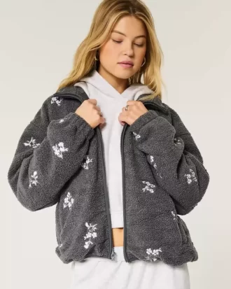 İşlemeli Sherpa Polar Ceket