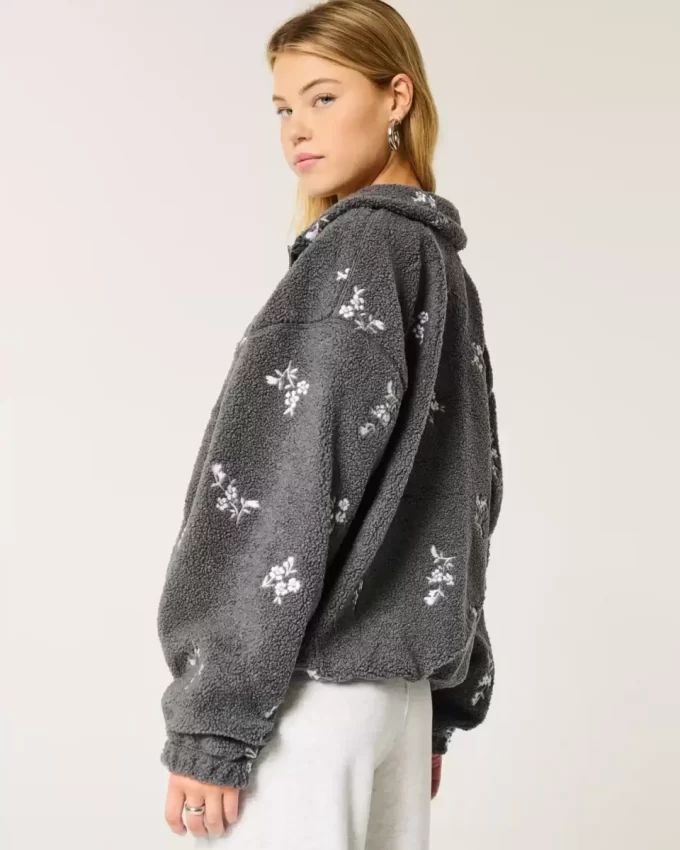 İşlemeli Sherpa Polar Ceket