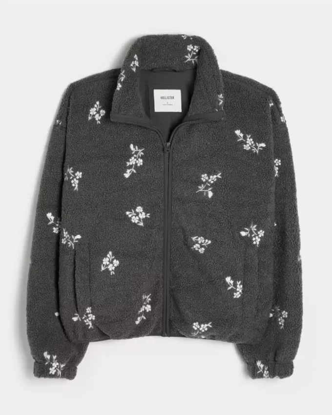 İşlemeli Sherpa Polar Ceket