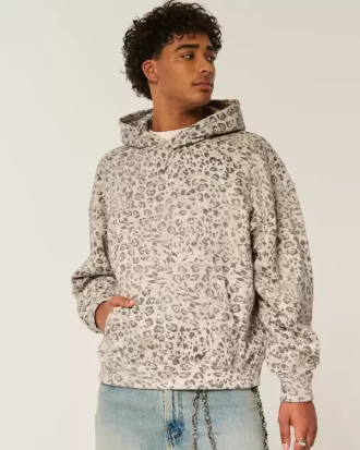 Leopar Desenli Bol Kapüşonlu Sweatshirt