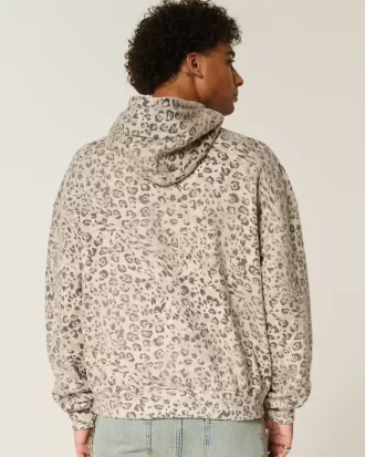 Leopar Desenli Bol Kapüşonlu Sweatshirt