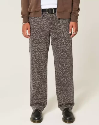 Leopar Desenli Bol Paça Ressam Kot Pantolon