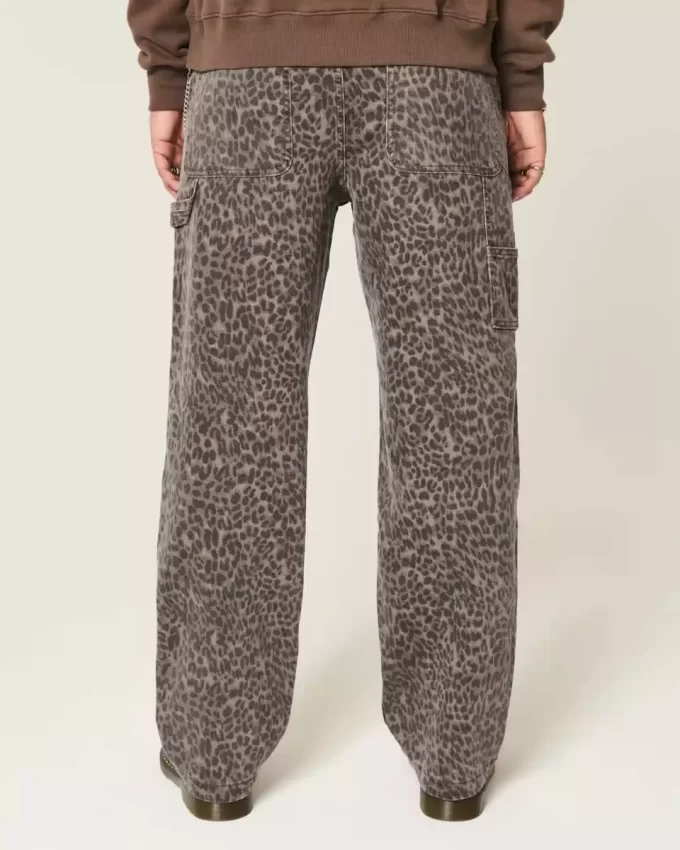 Leopar Desenli Bol Paça Ressam Kot Pantolon
