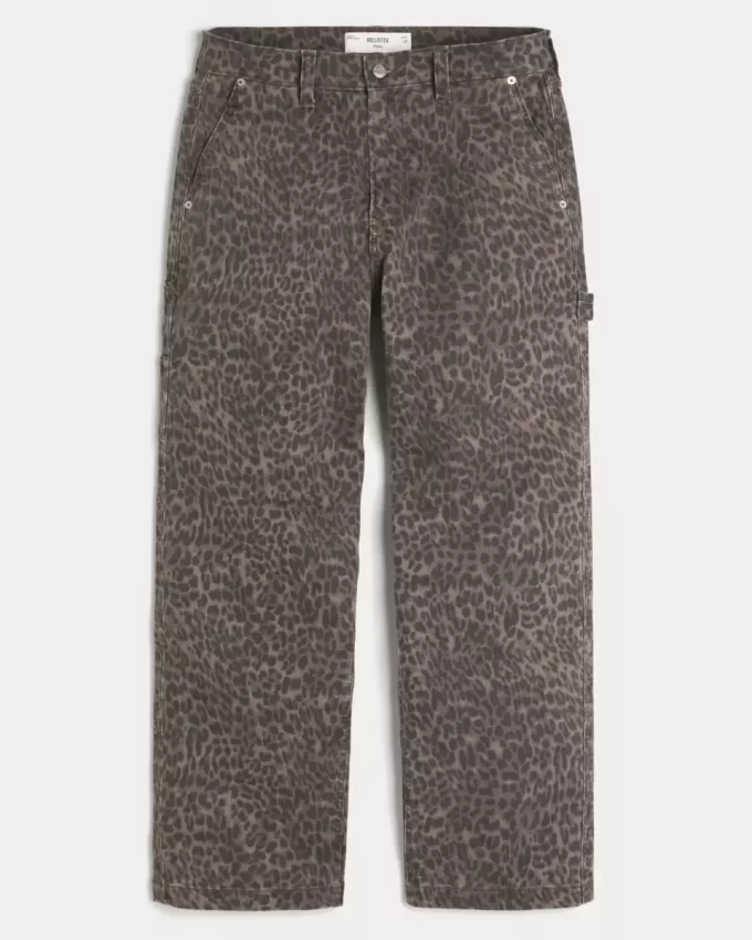 Leopar Desenli Bol Paça Ressam Kot Pantolon