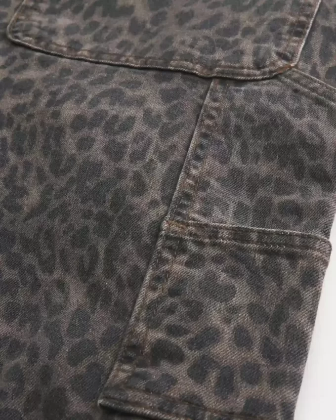 Leopar Desenli Bol Paça Ressam Kot Pantolon