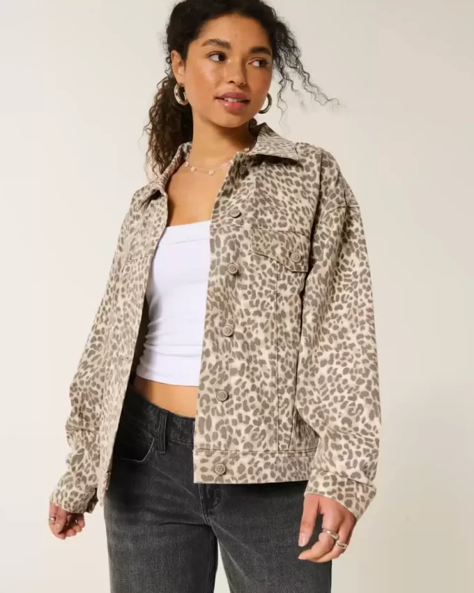 Leopar Desenli Kot Ceket