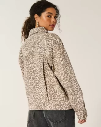 Leopar Desenli Kot Ceket