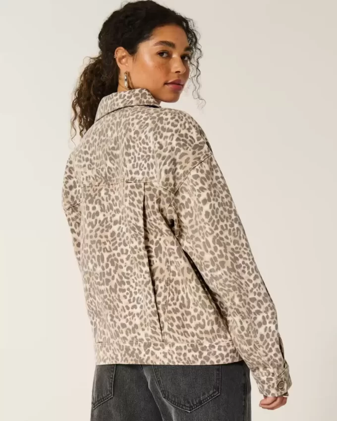 Leopar Desenli Kot Ceket