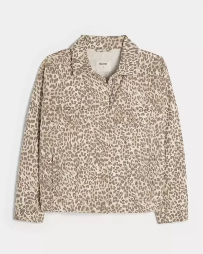 Leopar Desenli Kot Ceket