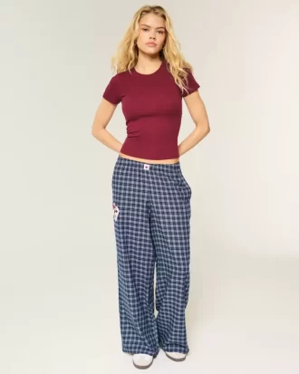 Numaralı Grafik Bol Flanel Pantolon