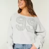 Omuzdan Bağlamalı, Kolay Giyilebilen, Numaralı, Grafikli Sweatshirt