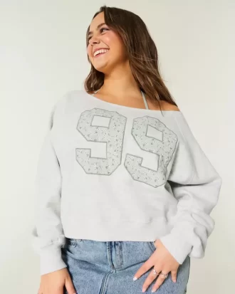 Omuzdan Bağlamalı, Kolay Giyilebilen, Numaralı, Grafikli Sweatshirt