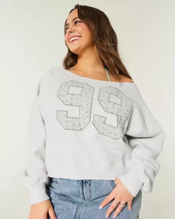 Omuzdan Bağlamalı, Kolay Giyilebilen, Numaralı, Grafikli Sweatshirt