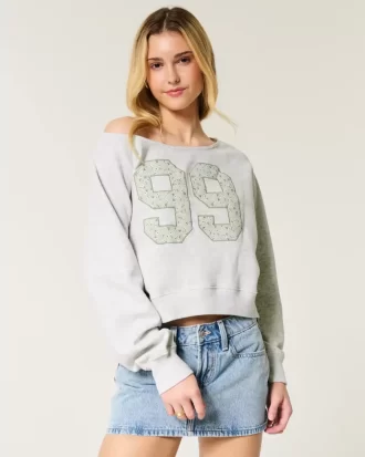 Omuzdan Bağlamalı, Kolay Giyilebilen, Numaralı, Grafikli Sweatshirt