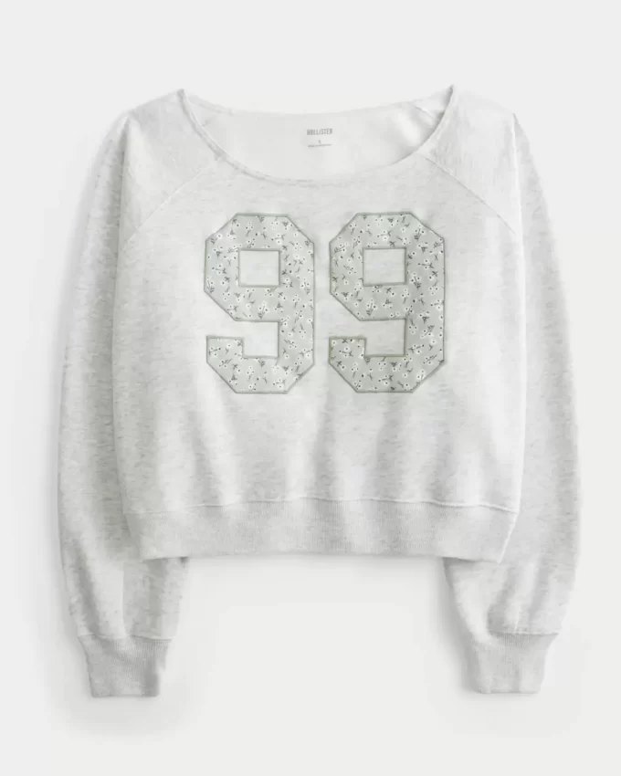 Omuzdan Bağlamalı, Kolay Giyilebilen, Numaralı, Grafikli Sweatshirt