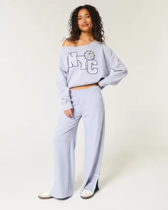 Omuzdan Bağlamalı Kolay Giyilebilen NYC Grafik Sweatshirt