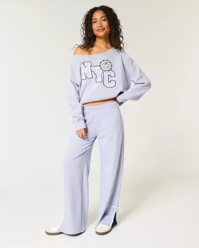 Omuzdan Bağlamalı Kolay Giyilebilen NYC Grafik Sweatshirt