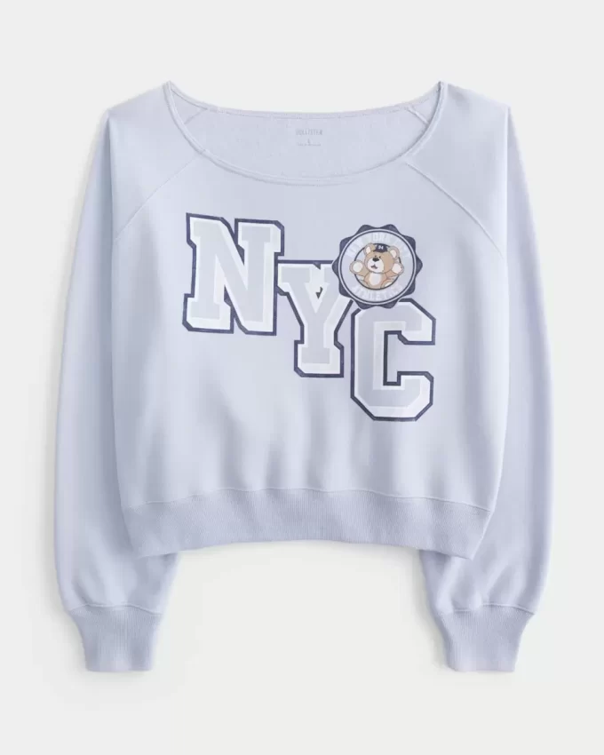 Omuzdan Bağlamalı Kolay Giyilebilen NYC Grafik Sweatshirt