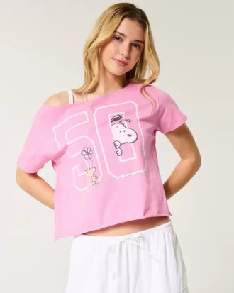 Omuzdan Bağlamalı Rahat Snoopy Grafik Tişört