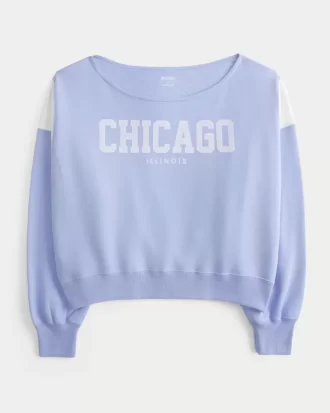 Omuzları Açık Chicago Grafik Sweatshirt
