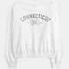 Omuzları Açık Connecticut Grafik Sweatshirt Omuzları Açık Connecticut Grafik Sweatshirt
