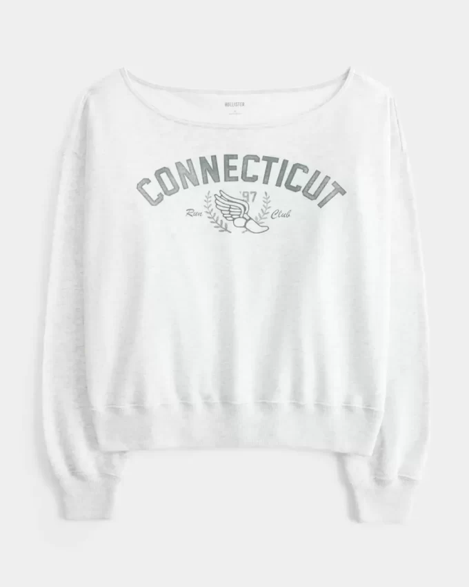 Omuzları Açık Connecticut Grafik Sweatshirt Omuzları Açık Connecticut Grafik Sweatshirt